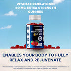 Vitamatic Sugar Free Melatonin 60 mg Per Serving - 60 Vegetarian Gummies | Non-Habit Forming High Potency Melatonin Supplement