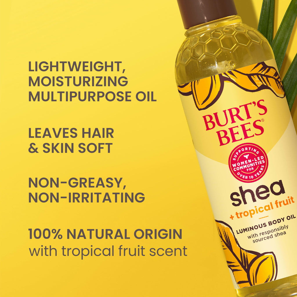 Buy now Burt's Bees Shea + Tropical Fruit Luminous Body Oil, Non-Greasy, Antioxidant Rich for Glowing Skin, Non-Irritating, Natural Origin Skin Care, 8 oz. at indiglob india