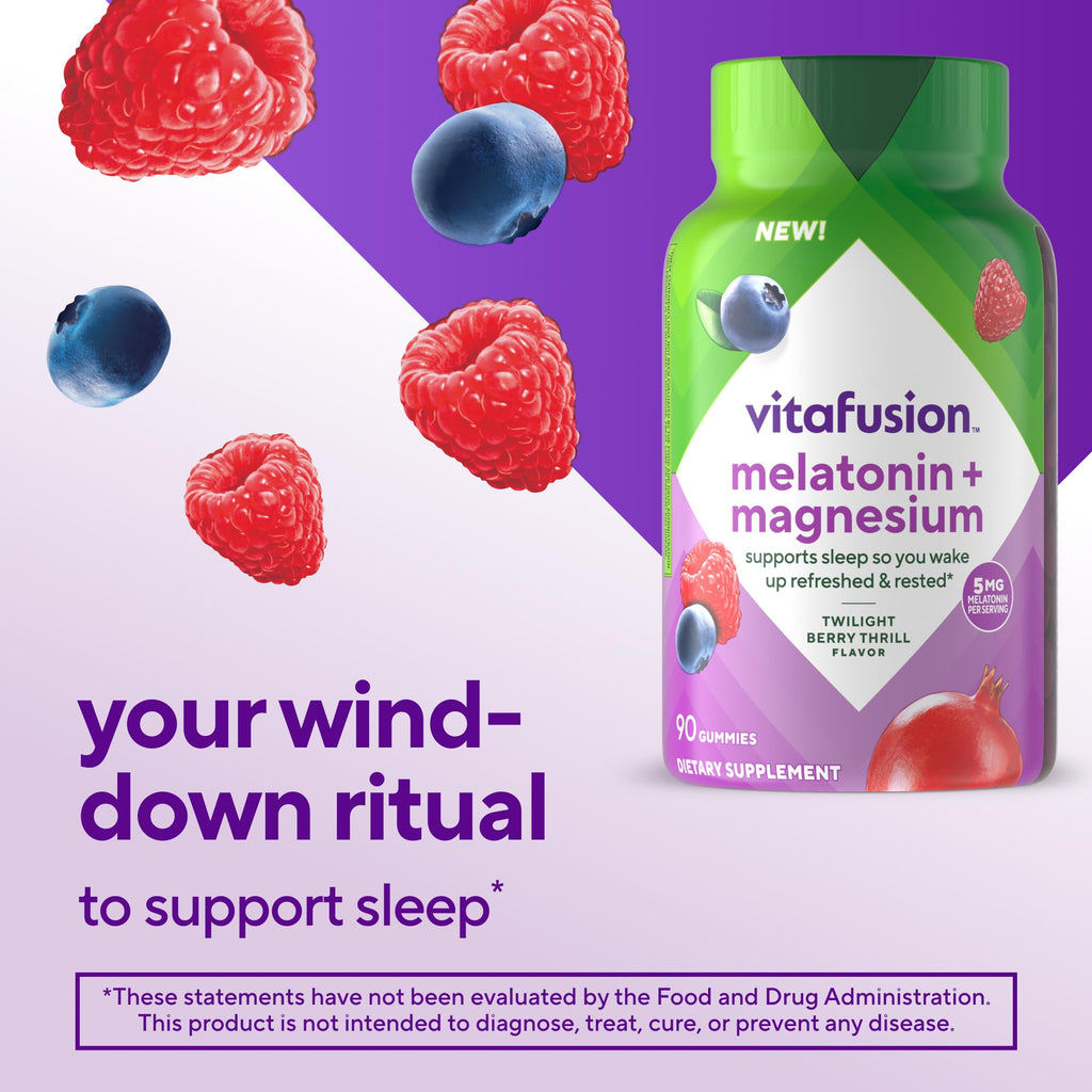 Vitafusion Melatonin Gummies | 5mg | 90 Count | Gummy with Magnesium for Adults | Berry Flavor | Gluten and Dairy-Free Supplement
