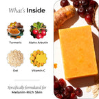 Glo Melanin Turmeric Brightening Soap with Vitamin C, Alpha Arbutin & Oats | 113g, For Face - Body - Dark Spots, All Natural, Vegan, Paraben-Free, Sulfate-free, For Melanin-Rich Skin, Made in USA