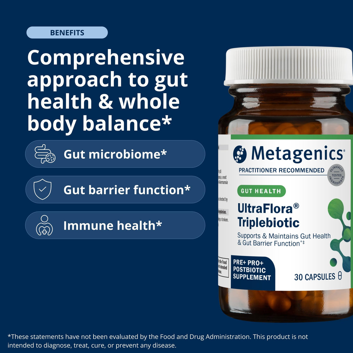 Metagenics UltraFlora Triplebiotic, Shelf-Stable, 30 Capsules