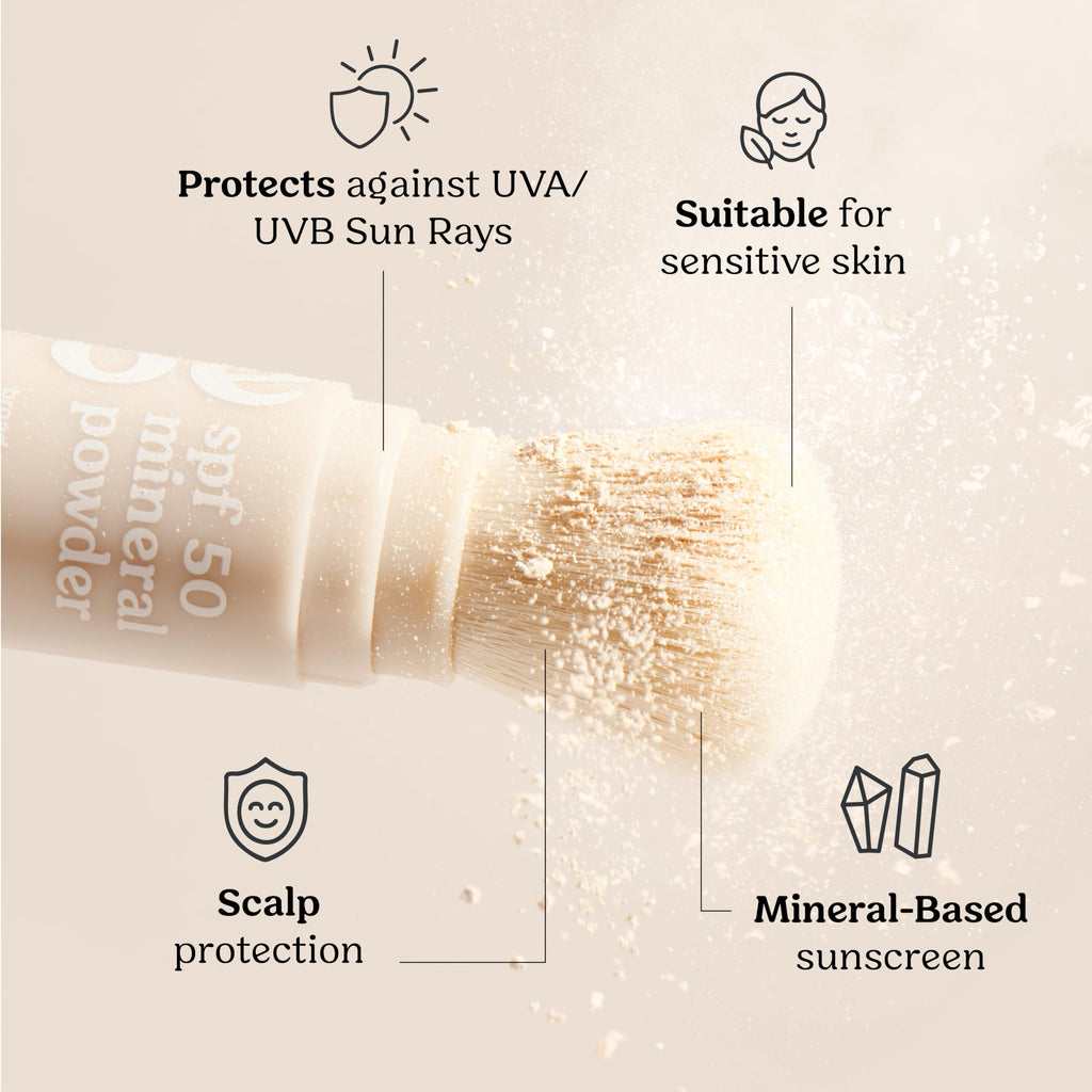 Roe Wellness- SPF 50 Powder Sunscreen Mineral-Based, Non-Toxic Brush-on For Kids, Adults & Babies | For Scalp, Face & Body (Reef Safe)
