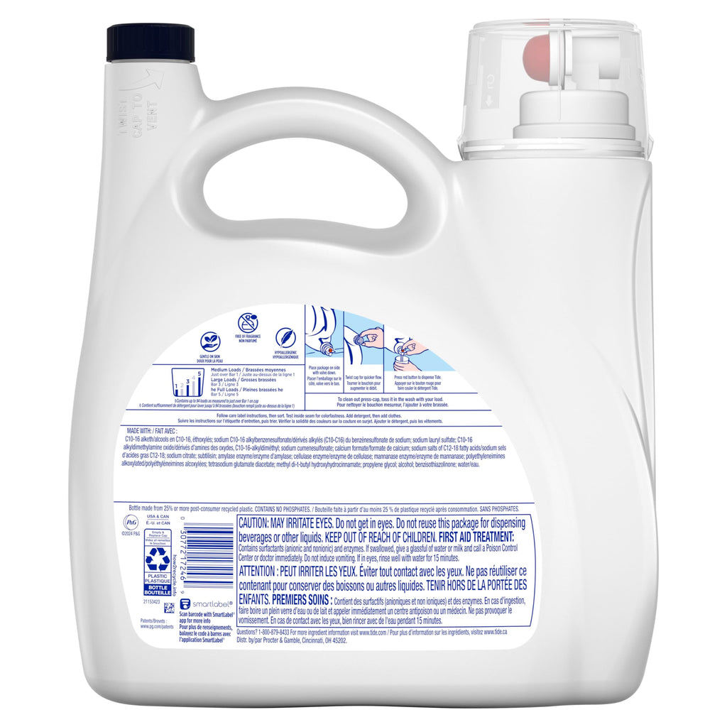 Buy now Tide Free and Gentle Odor Refresh Laundry Detergent Liquid, 94 Count, 132 fl oz, Hypoallergenic Laundry Detergent at indiglob india