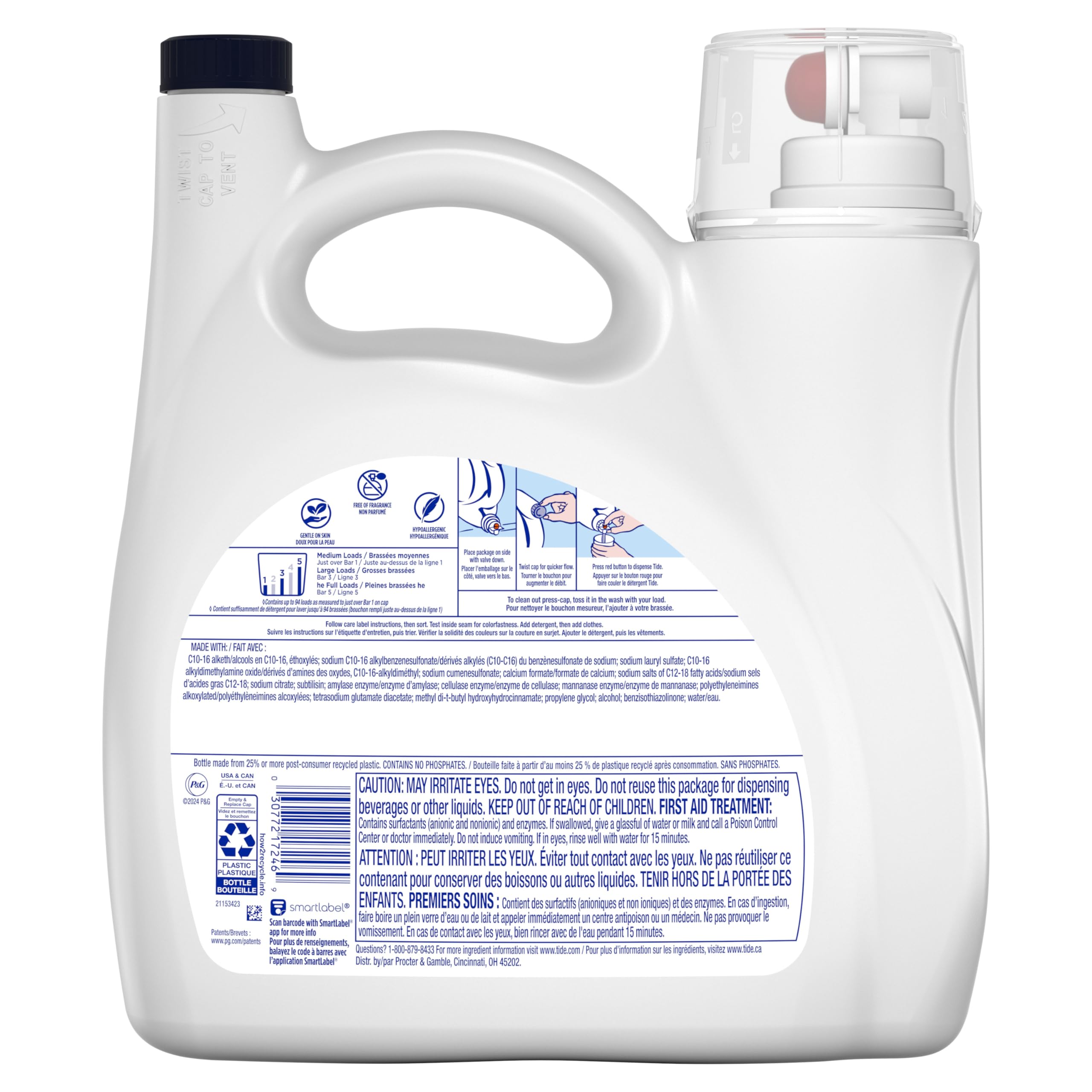 Buy now Tide Free and Gentle Odor Refresh Laundry Detergent Liquid, 94 Count, 132 fl oz, Hypoallergenic Laundry Detergent at indiglob india