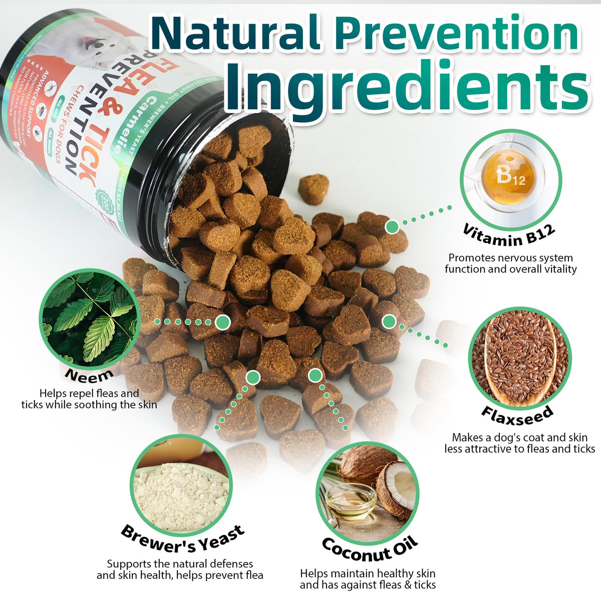 Carmelie Flea and Tick Prevention for Dogs Chewables, 200 Soft Chews