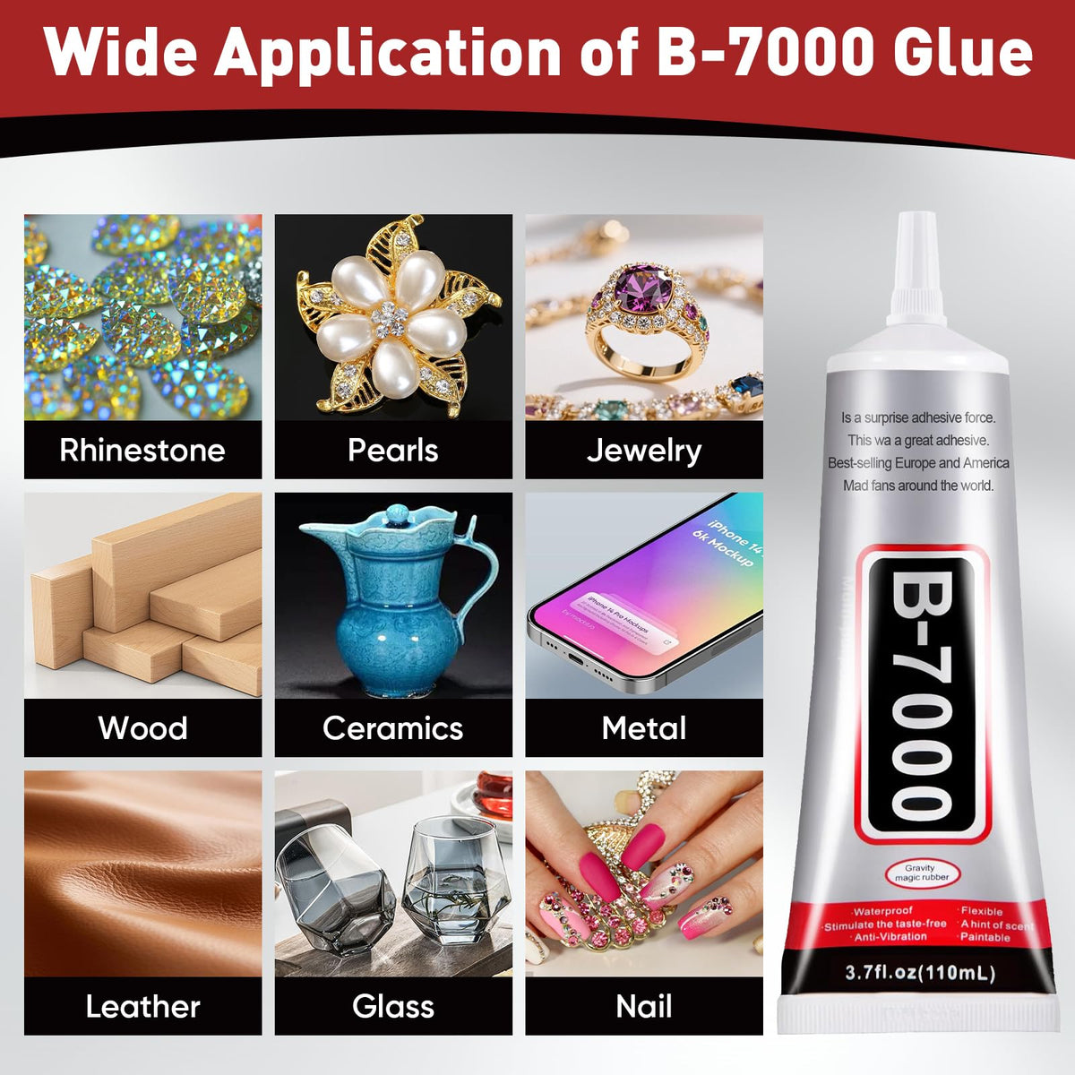 2 PCS 110ml B7000 Rhinestone Glue Clear, Bedazzling Glue for Craft, Jewelry