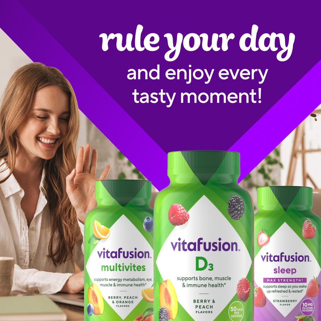 Vitafusion Vitamin D3 Gummies | 50 mcg | 150 Gummy Vitamins | for Adult Women and Men | Berry & Peach Flavor | Gluten-Free Bone and Immune Supplement