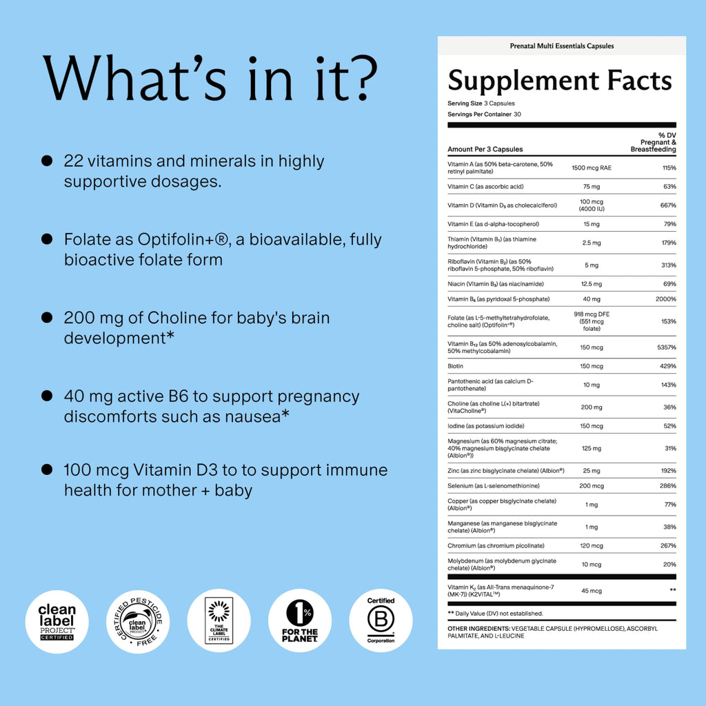 Needed. Multivitamin for Prenatal, Prenatal Multi Essentials Capsule | Pregnancy, Breastfeeding, Postpartum, Expertly-Formulated & Third-Party Tested, Citrus Scent Insert, 30-Day Supply
