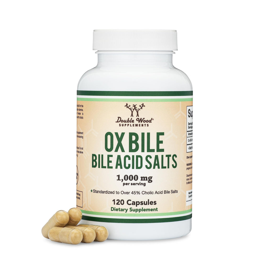 Ox Bile 1,000mg Bile Salts, 45% Cholic Acid, Fat Digestion, 120 Capsules