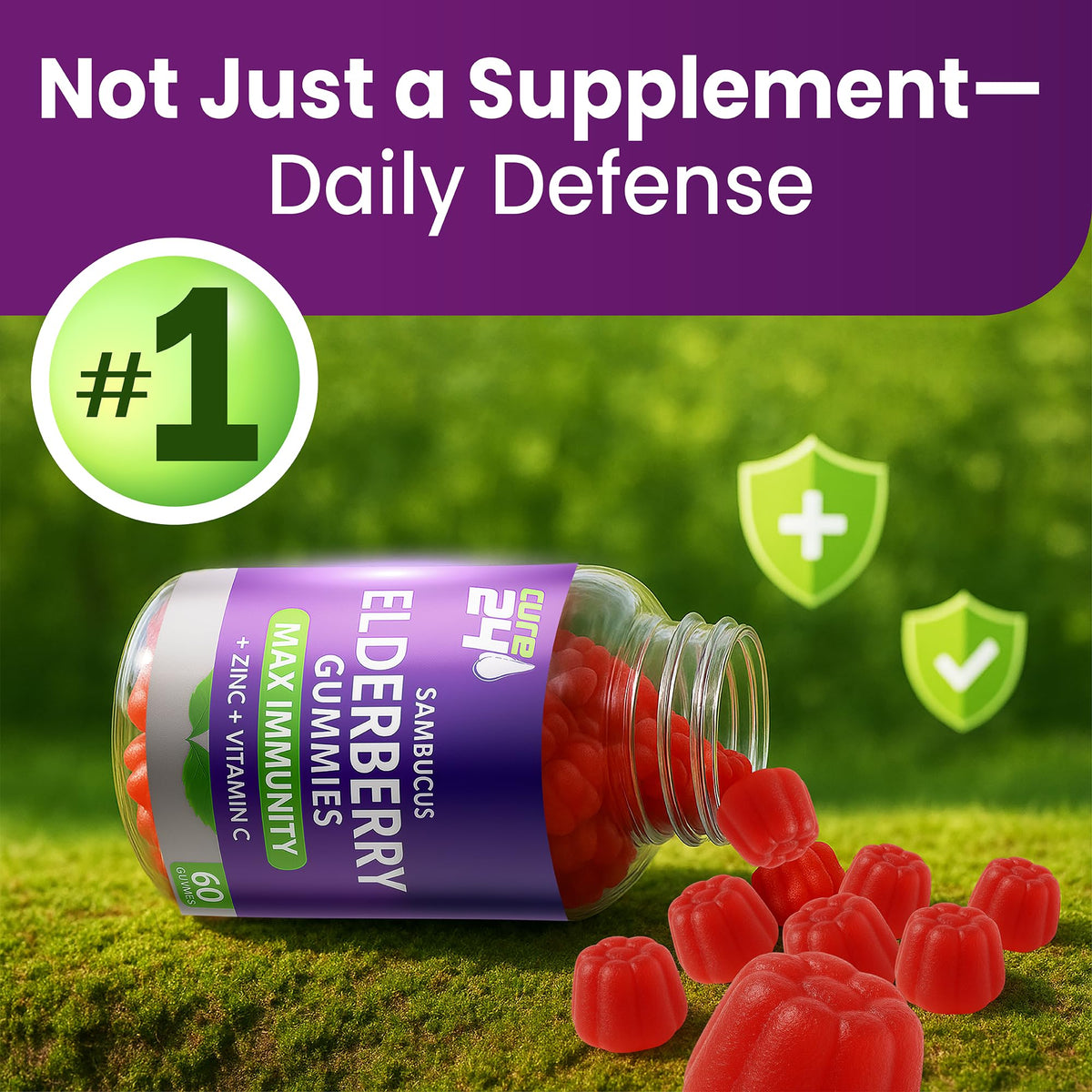 Sambucus Elderberry Gummies + Vitamin C + Zinc for Kids & Adults, X3 Immune Support, Natural Flavors + Ingredients, Vegan, Non-GMO, Made in USA (60)