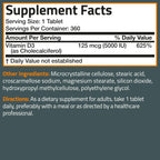 Bronson Vitamin D3 5000iu (125mcg) Non-GMO Gluten-Free Soy-Free 360 Tablets | Immune, Bone, Joint, Breast, Heart, and Colon Health Supplement
