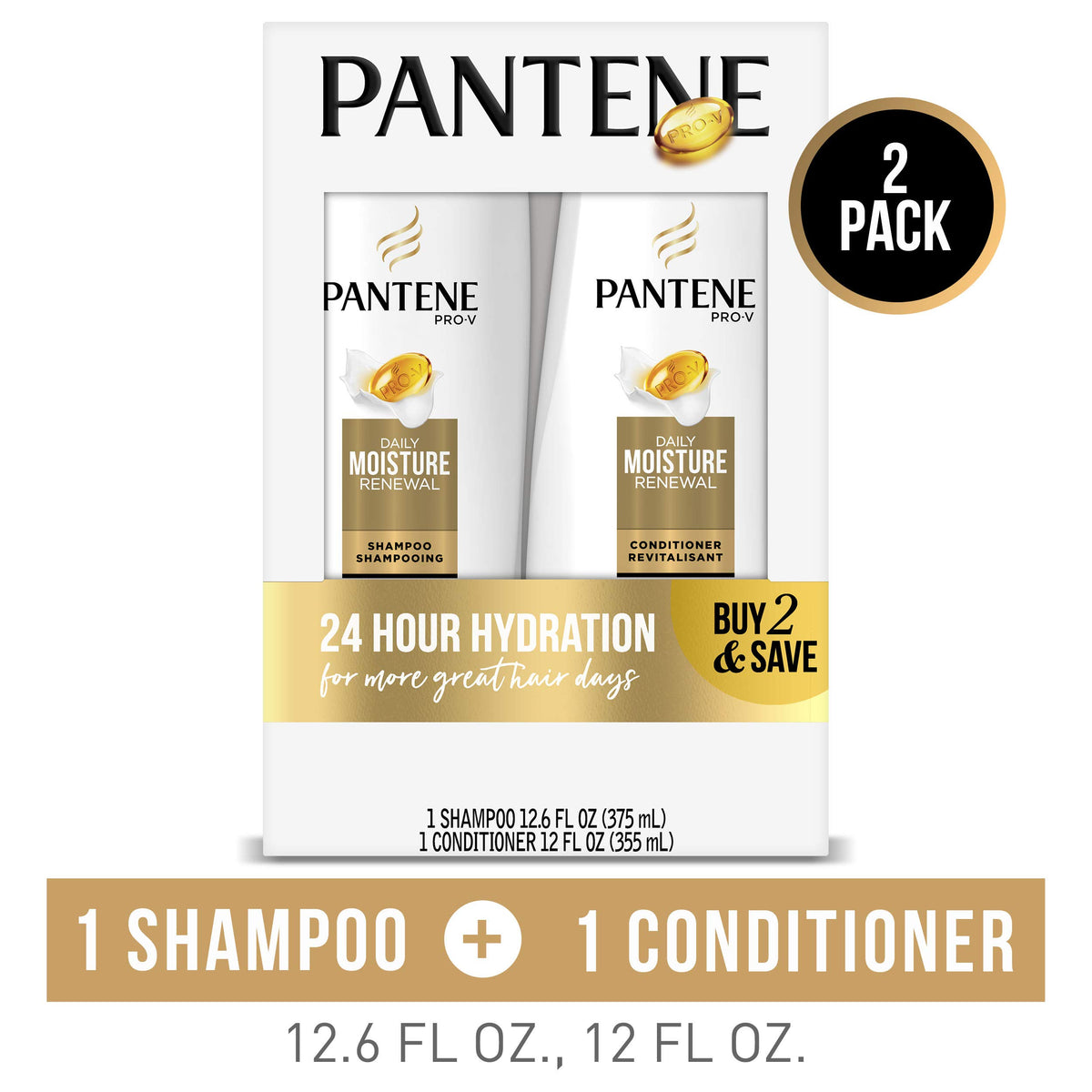 Pantene Daily Moisture Renewal Duo set, 12.6 Oz Shampoo and 12 Oz Conditioner