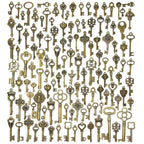125 PCS Vintage Skeleton Key Set Charms, JIALEEY Mixed Antique Style Bronze Brass for Pendant DIY Jewelry Making Wedding Party Favors