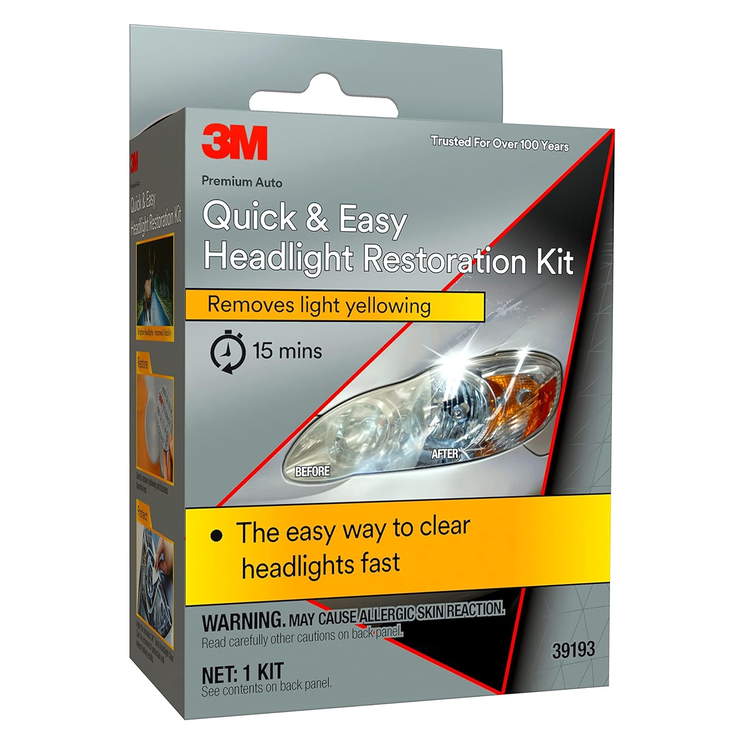 Buy now 3M Quick and Easy Headlight Restoration Kit, Removes Light Yellowing in 15-Minutes, 39193, 1 Kit at indiglob india
