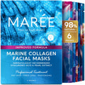 MAREE Collagen Facial Mask with Hyaluronic Acid — Sheet Face Mask Skincare — Centella Asiatica, Green & Red Algae Extract — Hydrating Facemask For Women Skin Care — Mascarillas Para La Cara — 6 Count