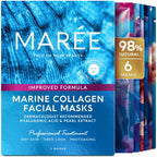 MAREE Collagen Facial Mask with Hyaluronic Acid — Sheet Face Mask Skincare — Centella Asiatica, Green & Red Algae Extract — Hydrating Facemask For Women Skin Care — Mascarillas Para La Cara — 6 Count