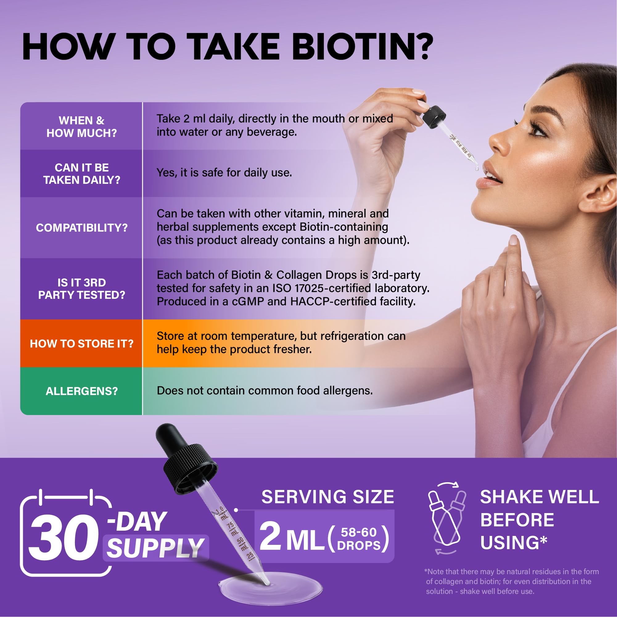 Liquid Biotin & Collagen 60,000mcg - Biotin for Hair Growth Support - 2 Oz | Liquid Collagen Supplement & Biotin - Extra Strength Drops for Women & Men - Strong Nails & Healthy Skin - Raspberry Flavor