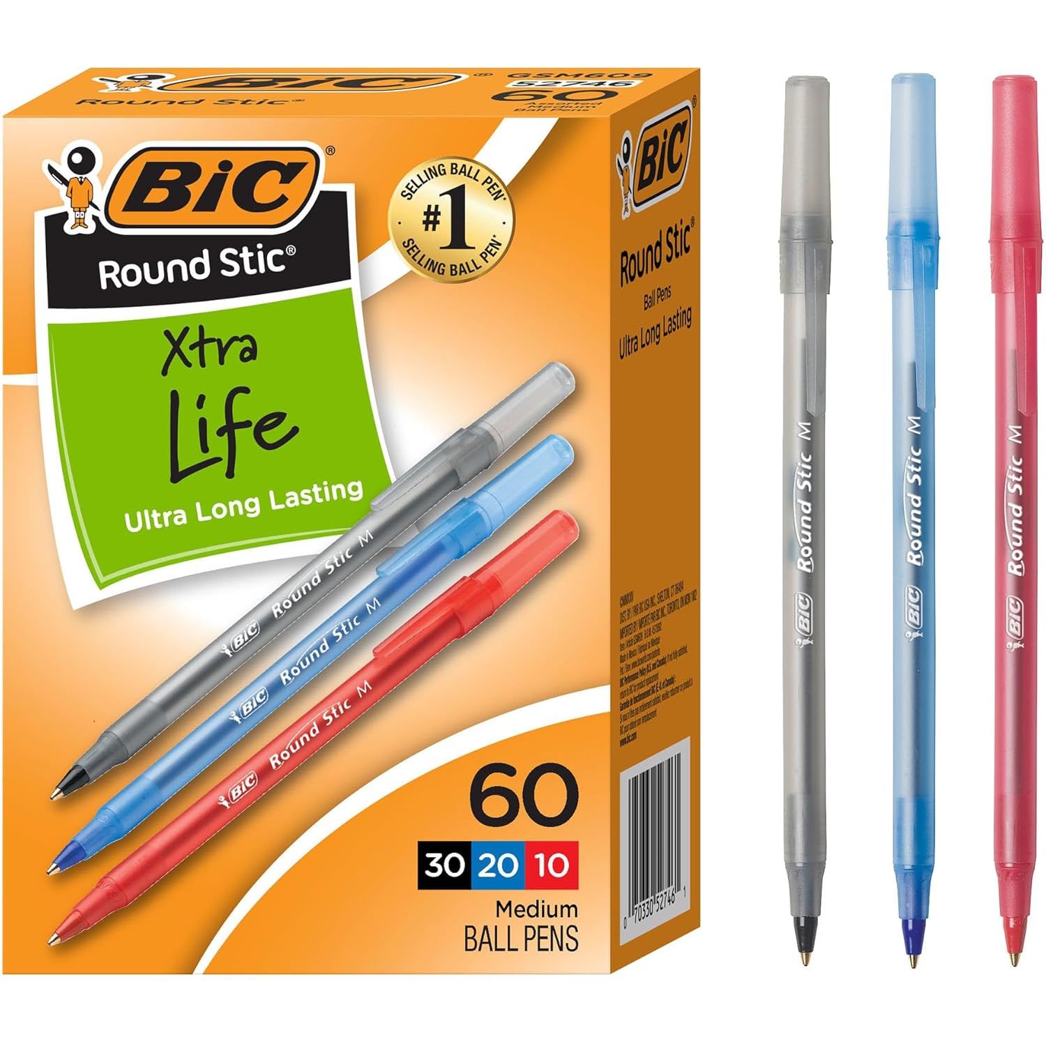 Buy now BIC Round Stic Xtra Life Ballpoint Pen, Ultra Long Lasting and Consistent Ink Flow, 60-Count in Black Ink 60 Count (Pack of 1) Assorted Colors at indiglob india