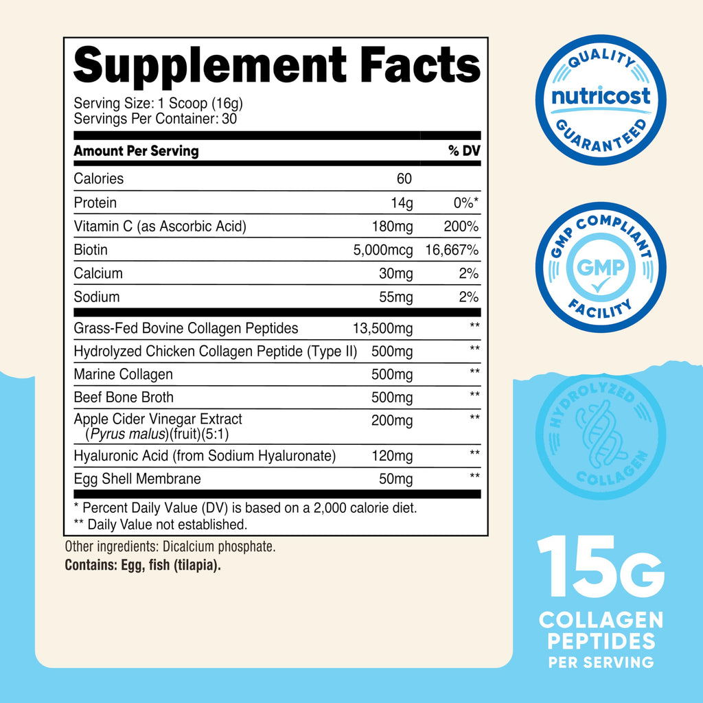 Nutricost Multi Collagen Protein Complex (Unflavored) 30 Servings
