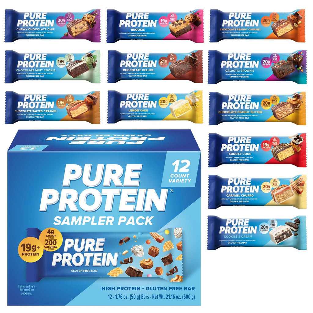 Buy now Pure Protein Chocolate Peanut Caramel Protein Bars â€“ 20g Protein, 3g Sugar, 190 Calories (12 count) Low Sugar* High Protein Snack - Gluten Free - Perfect for a Healthy Snack at indiglob india