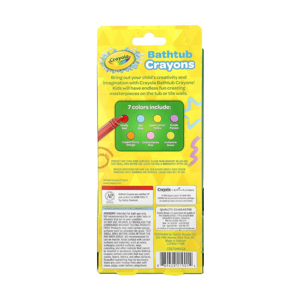 Crayola Bathtub Crayons with Bonus Eraser, Washable Tub Coloring Kit for Kids, Non-Toxic, Easy Cleanup Bath Toys for Kids, Includes 7 Crayons + Eraser