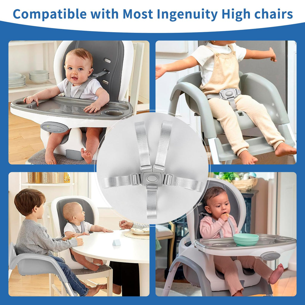 High Chair Straps Replacement Compatible with Ingenuity Graco High Chair, 5 Point Harness HighChair Straps Fit for Ingenuity, Adjustable Safety Belt High Chair Accessories for Most High Chairs