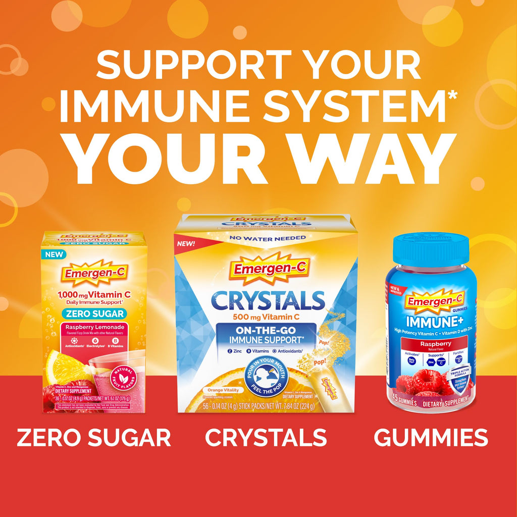 Emergen-C Vitamin C 1000mg Immune Support Chewables, Orange, 40 Tablets | Chewable Tablets, B Vitamins, Zinc and Manganese, No Water Needed, More Vitamin C than 10 Oranges