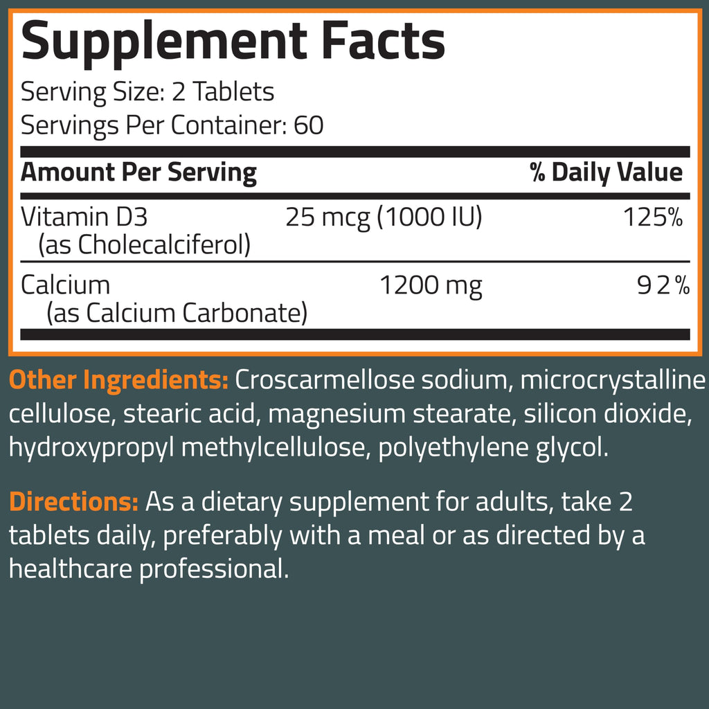 Bronson Calcium 1200 mg + Vitamin D3 1000 IU for Bone Health, 120 Tablets | High Potency Formula, Non-GMO, Gluten-Free & Soy-Free