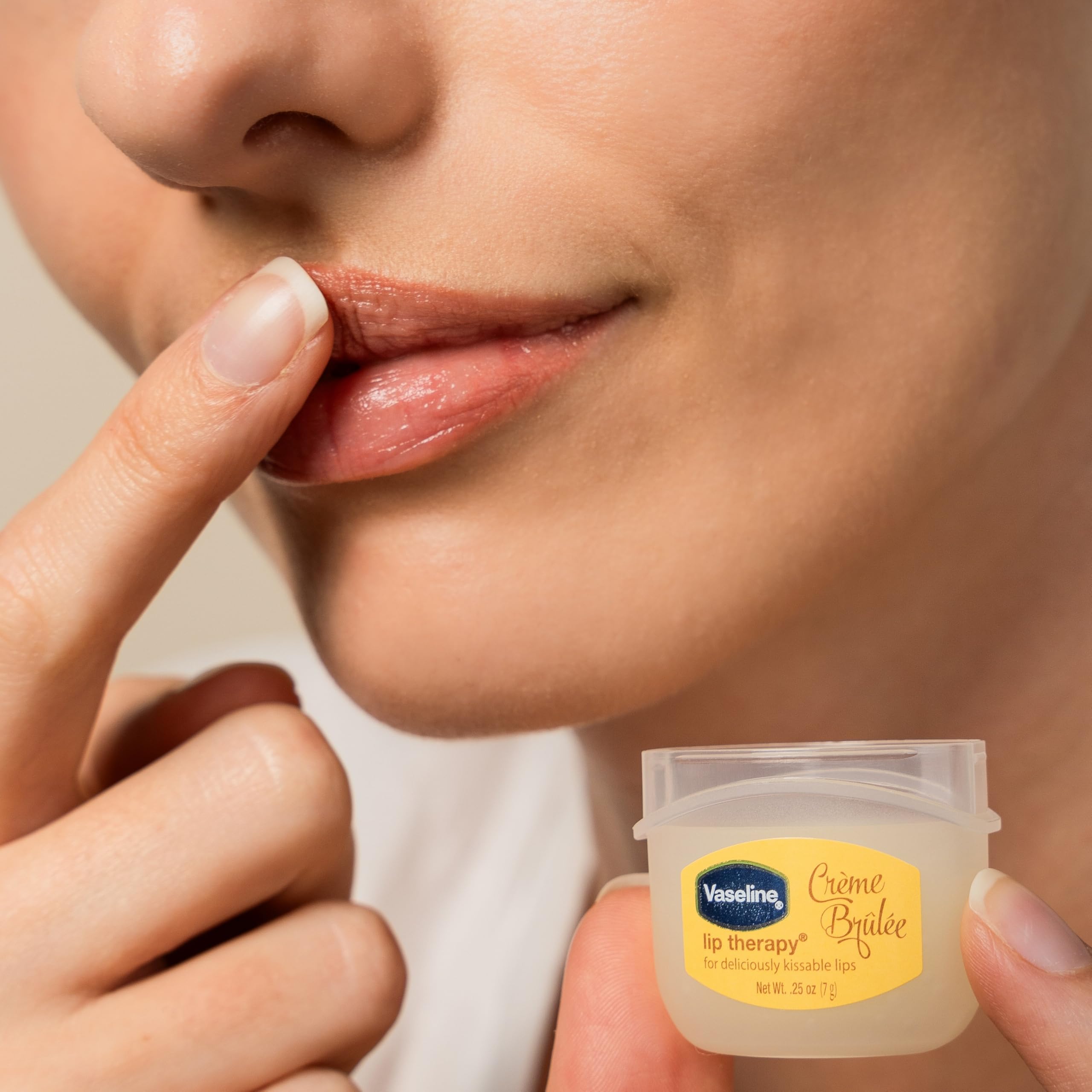 Buy now Vaseline Lip Balm for Instantly Soft Smooth Lips Crème Brûlée Lip Balm Locks In Moisture to Improve Hydration 0.25 oz at indiglob india