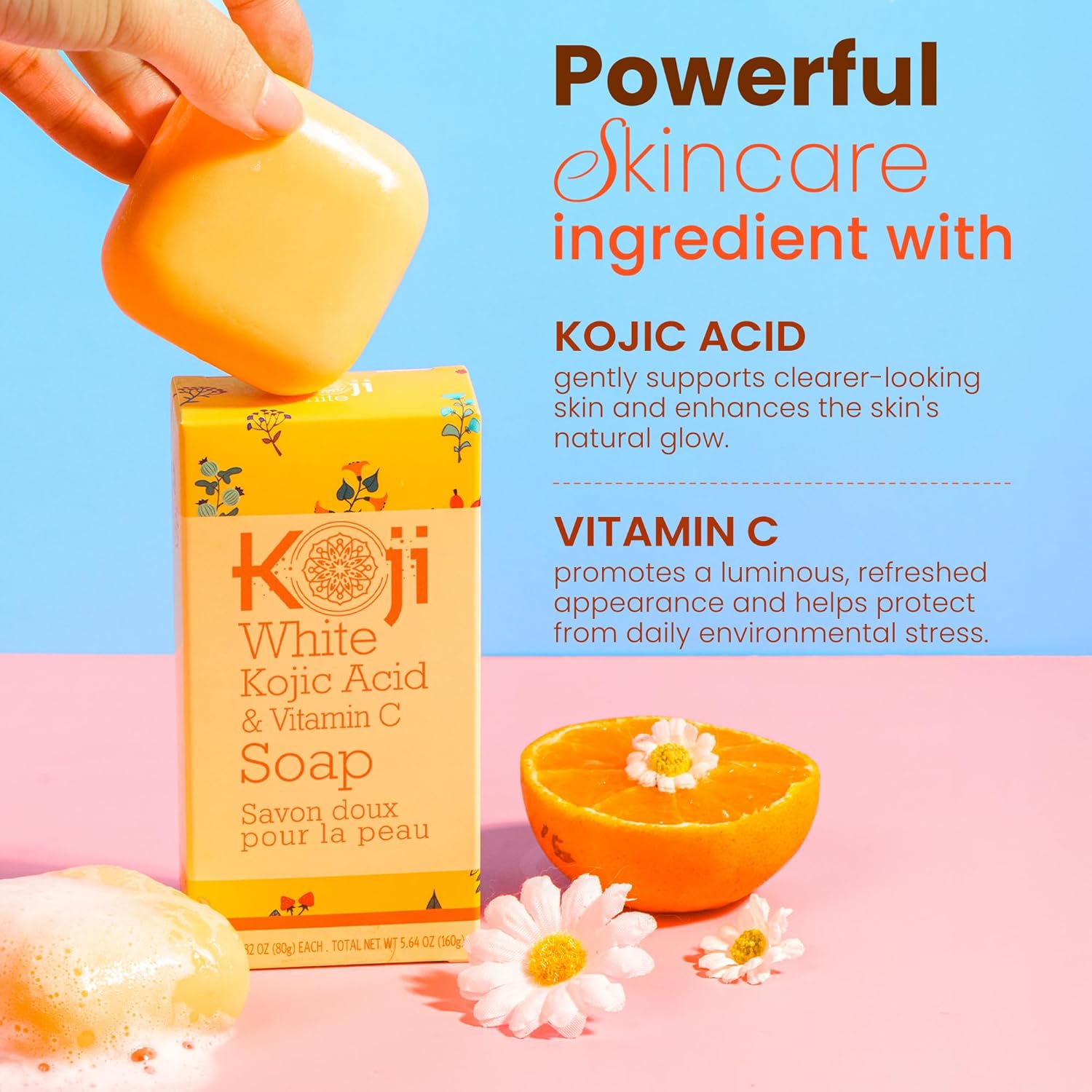 Buy now Koji White Kojic Acid & Vitamin C Brightening Soap, Hydrating Face & Body For Radiant Glow Skin, Nourishing, Moisturizing, Cleansing Bar, Vegan, Paraben-Free, 2.82 oz (2 Bars) at indiglob india