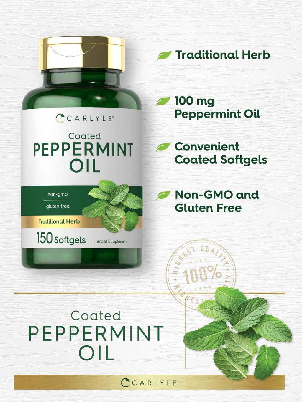 Carlyle Peppermint Oil Capsules | 150 Softgels | Herbal Supplement