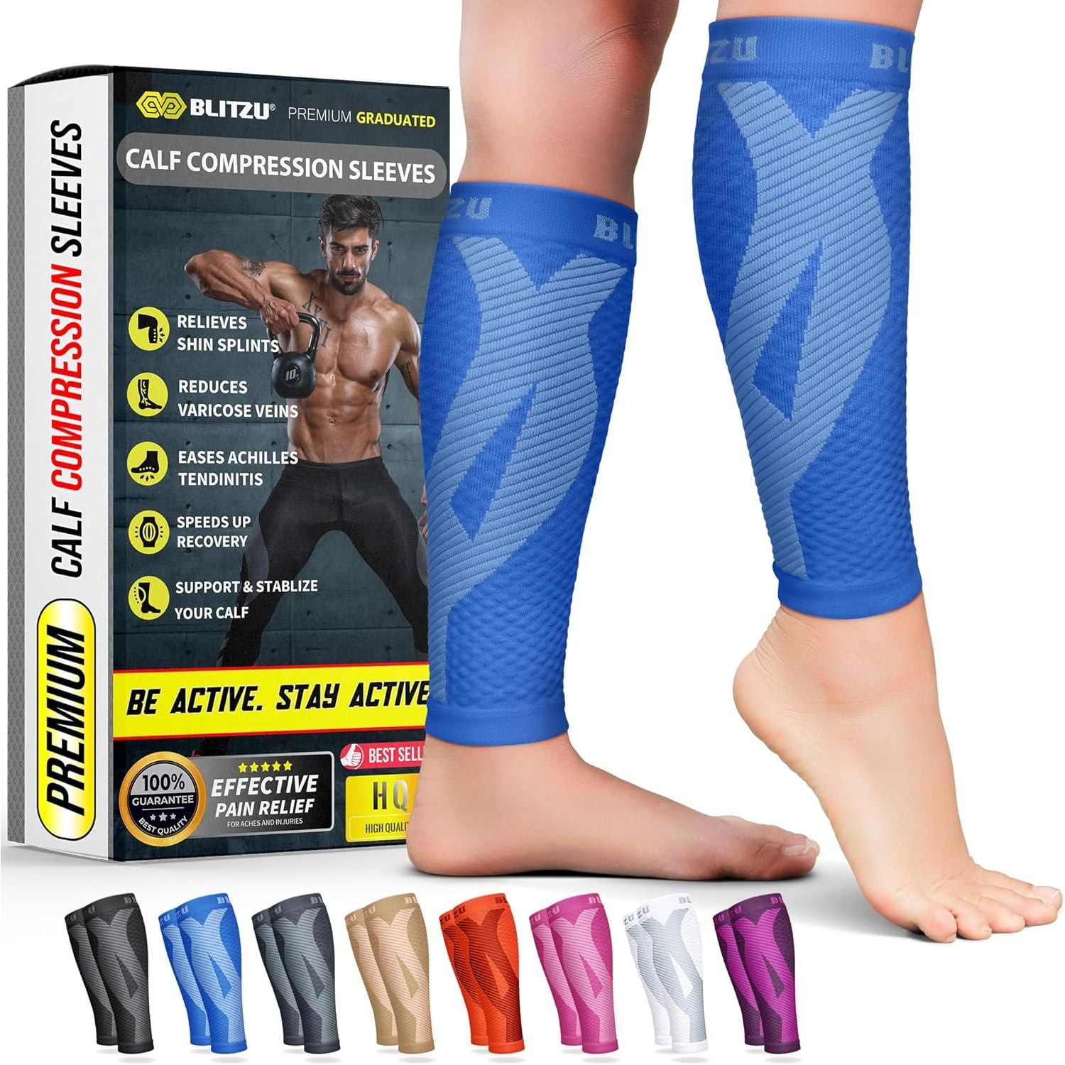 Buy now BLITZU Calf Compression Sleeve for Men & Women Footless Compression Socks Support Runners Leg Sleeve Shin Splints Pain Relief Large X-Large Blue at indiglob india