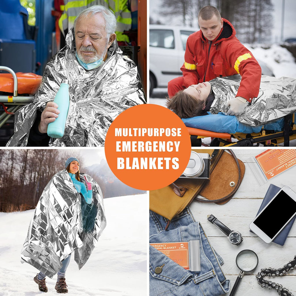 QIO CHUANG Emergency Mylar Thermal Blankets 4 Packs Survival Kit 84''x55''