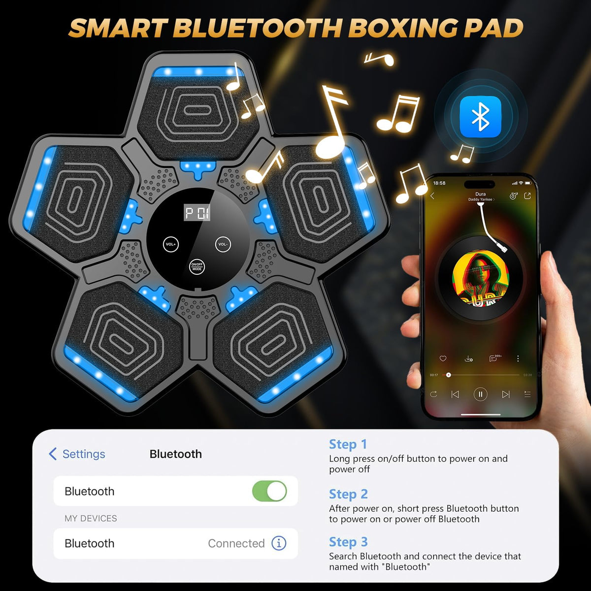 Music Boxing Machine, Wall Mounted Bluetooth Punching Pad with Gloves