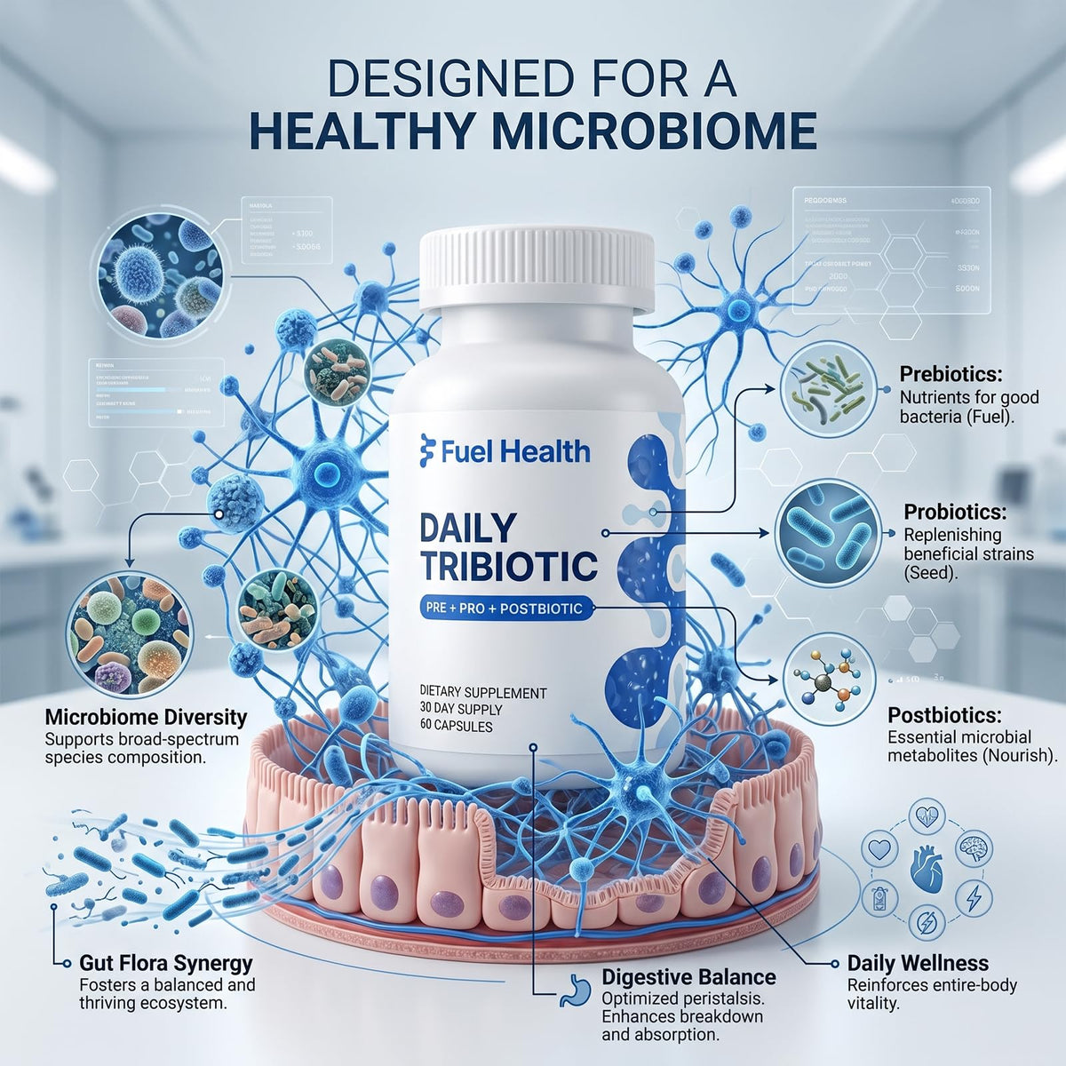 Fuel Health Daily Tribiotic, Triple Biotic Supplement, 60 Capsules