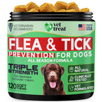 Flea and Tick Prevention for Dogs Chewables -Made in USA- Natural Dog Flea and Tick Treatment - Oral Flea Pills - Vet Recommended Flea and Tick Chews - All Breeds & Sizes - 120 Soft Treats (Chicken)