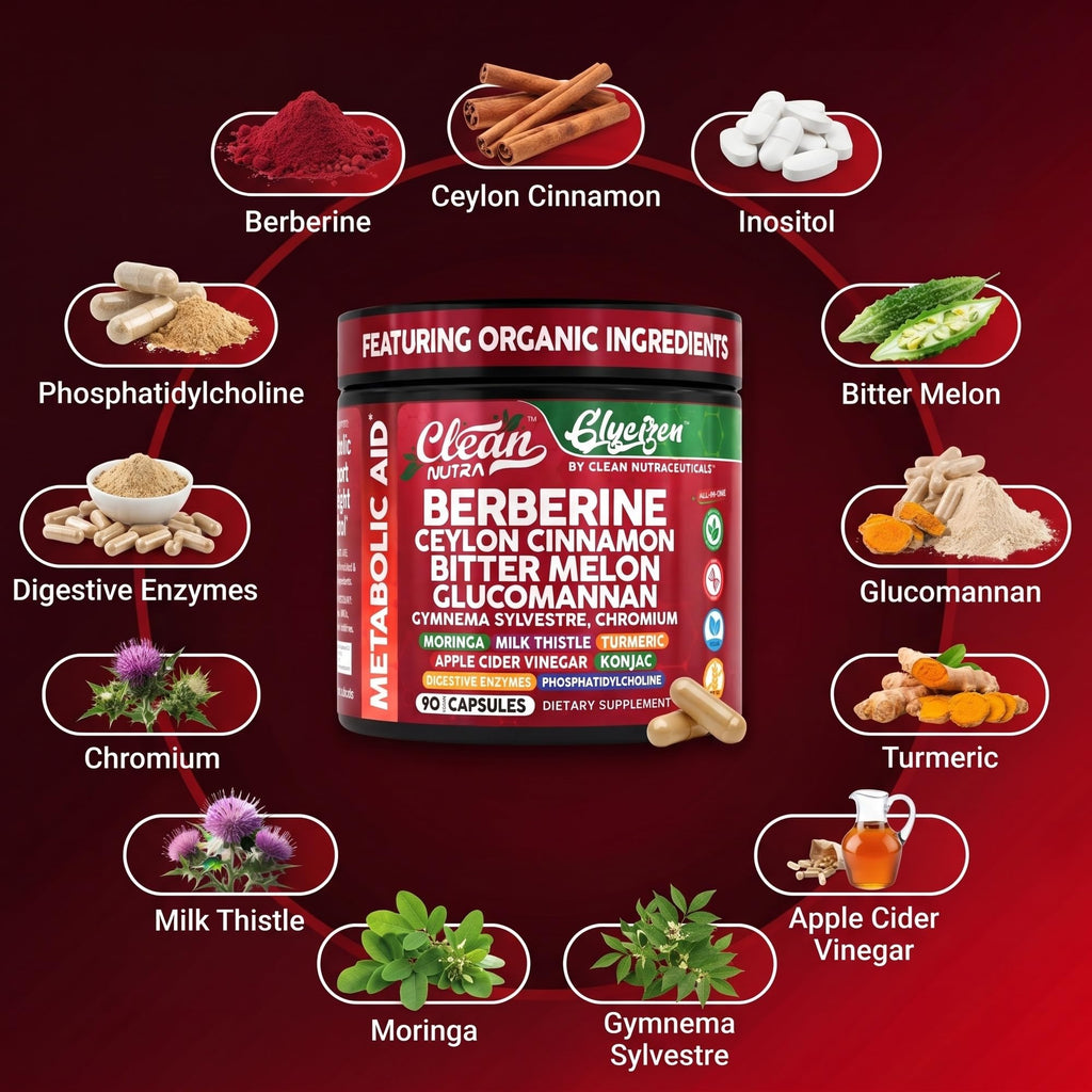Clean Nutra Berberine and Ceylon Cinnamon Supplement Bitter Melon Glucomannan Gymnema Sylvestre Chromium Moringa Milk Thistle Turmeric Apple Cider Vinegar Digestive Enzymes Inositol Pills 90 Capsules
