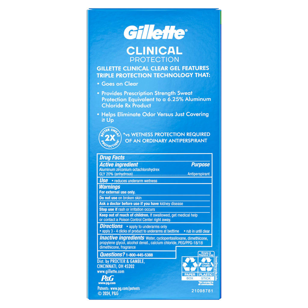 Buy now Gillette Clinical Antiperspirant and Deodorant for Men, 72hr Sweat & Odor Protection, Long Lasting Freshness, Anti-White Mark Technology, Clear Gel, Power Rush Scent, 2.6 oz at indiglob india