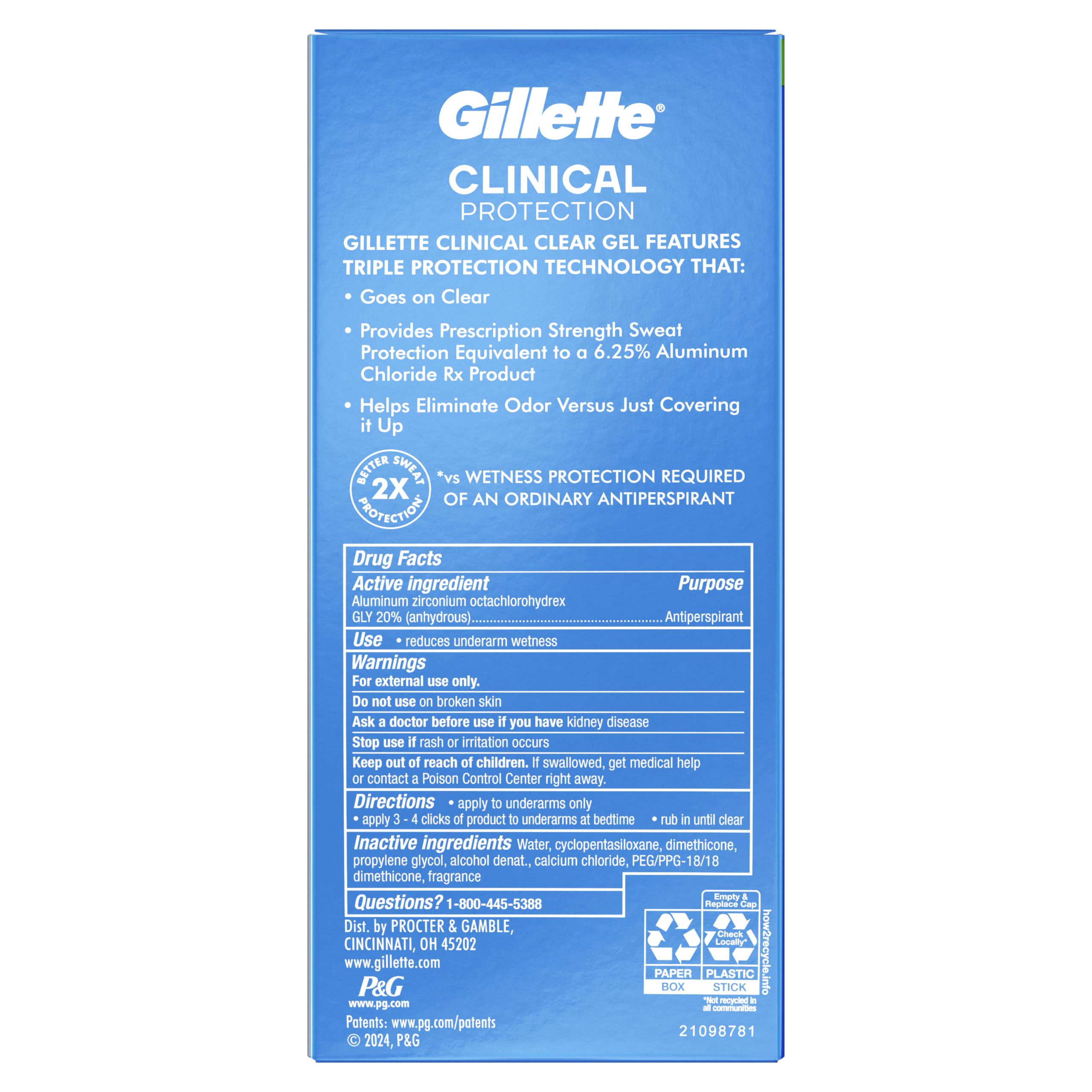 Buy now Gillette Clinical Antiperspirant and Deodorant for Men, 72hr Sweat & Odor Protection, Long Lasting Freshness, Anti-White Mark Technology, Clear Gel, Power Rush Scent, 2.6 oz at indiglob india
