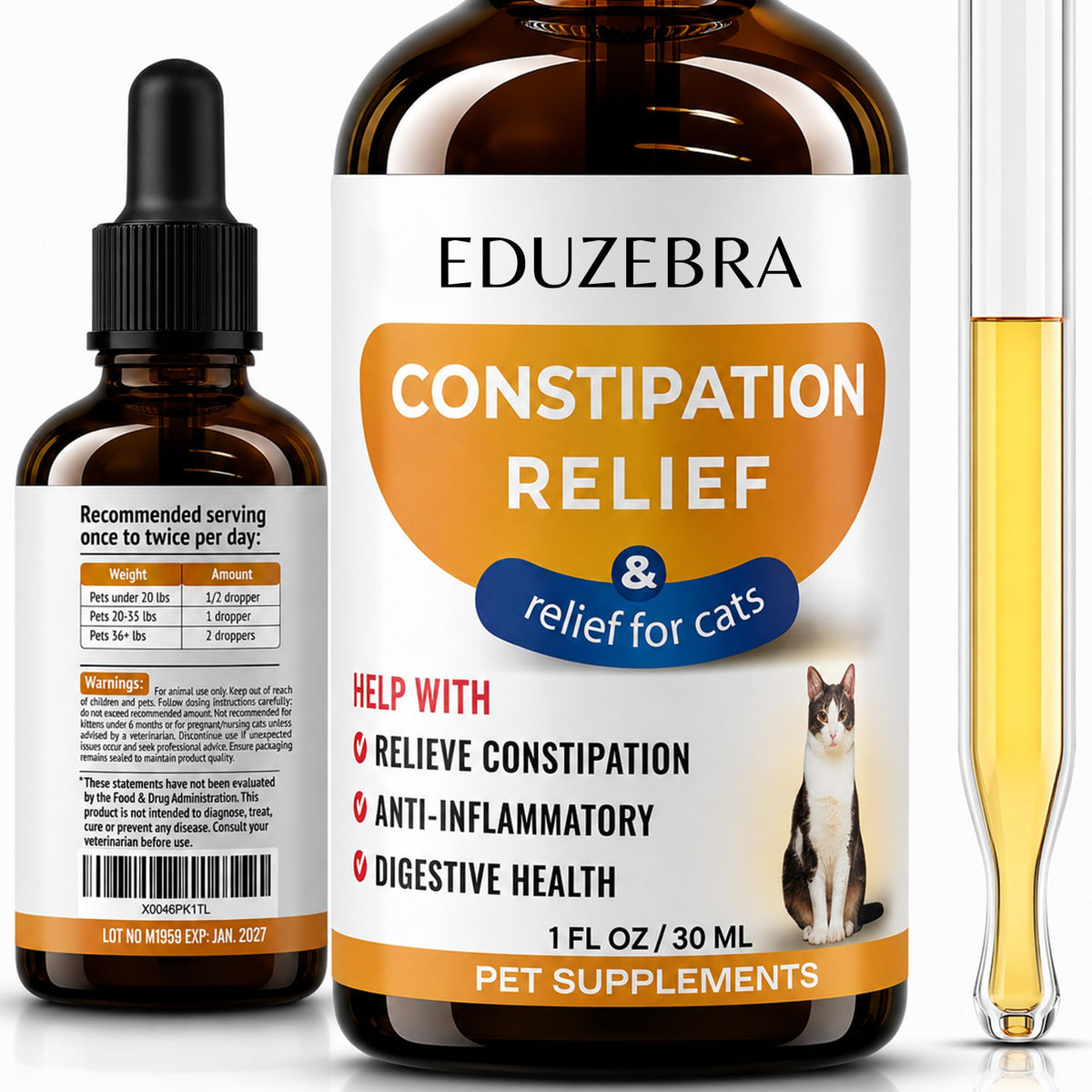 EDUZEBRA Cat Constipation Relief, Constipation Relief for Cat, Cat Laxative Constipation Relief, Cat Stool Softener, Cat Laxative, Promotes Digestive Health.