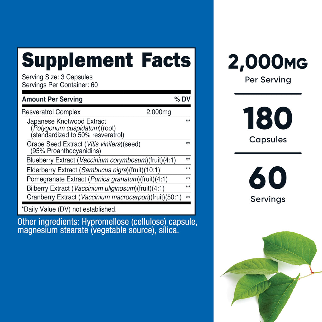 Nutricost Resveratrol Complex (2,000mg) 180 Capsules, Antioxidant Complex