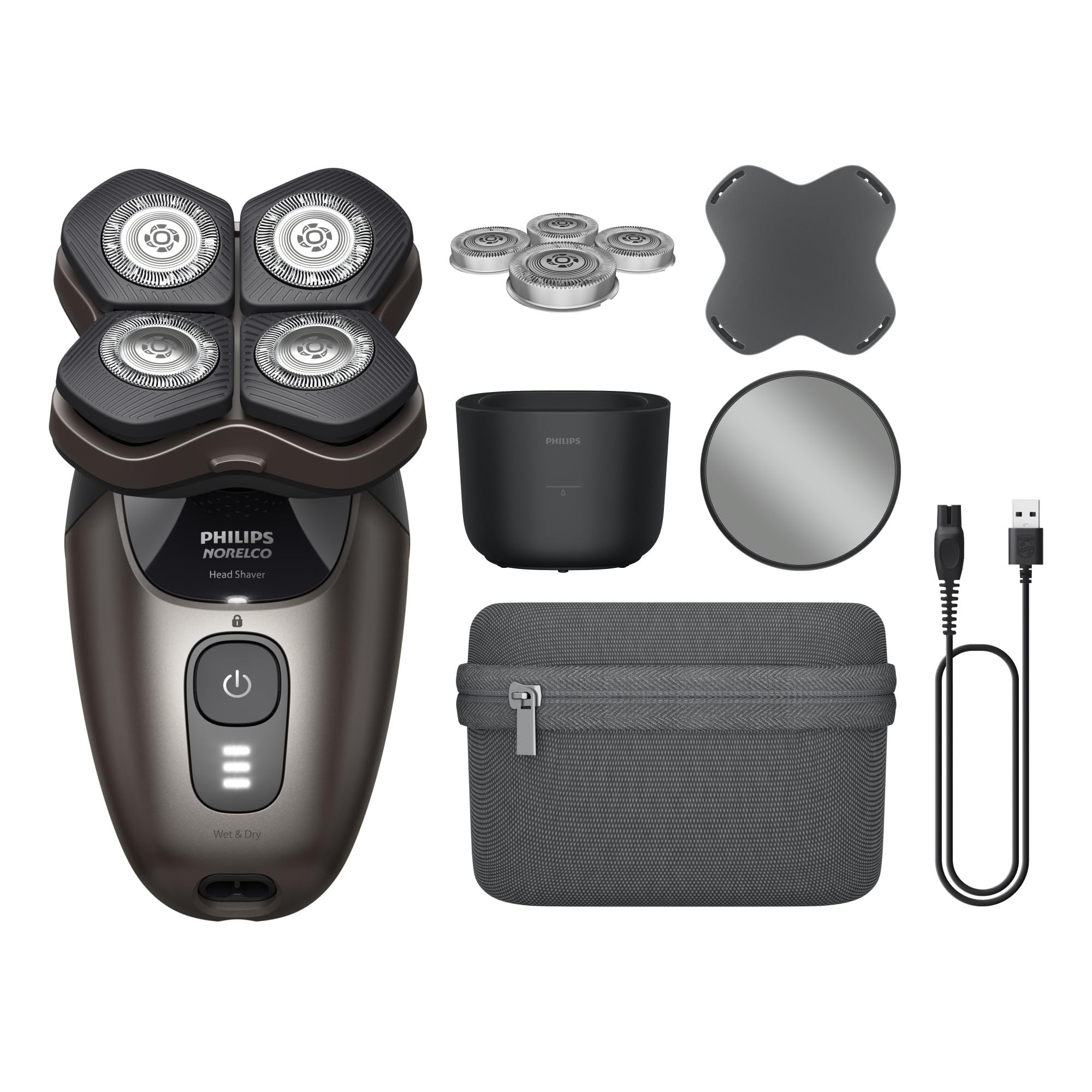 Philips Norelco Head Shaver Pro 9000 Electric Shaver, Clean & Gentle Shave | Electric Shaver for Men and Women, 360° Flexing Head, ComfortCut Blades, PowerAdapt Sensor, 90-Min Runtime, HS9980/40
