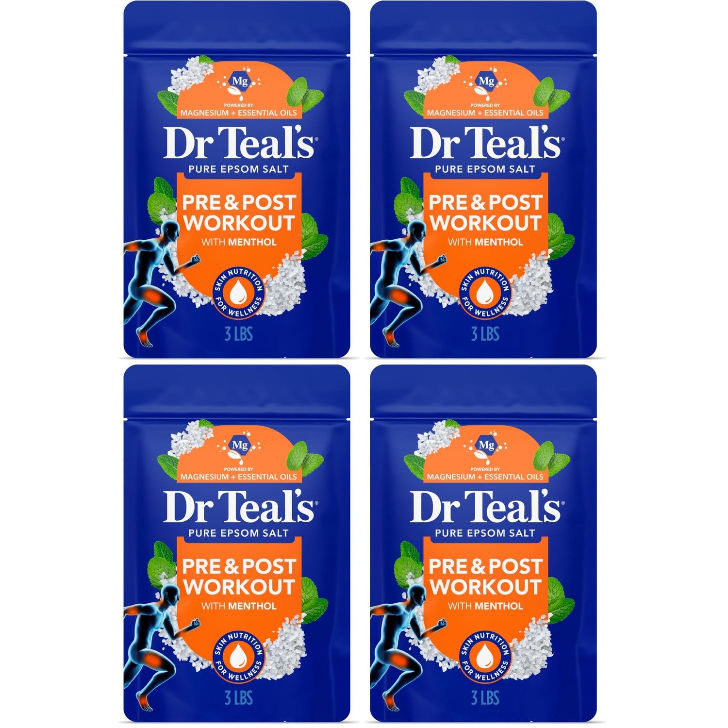 Dr Teal's Epsom Salt Magnesium Soak, Pre & Post Workout with Menthol & Essential Oils, 3 lbs