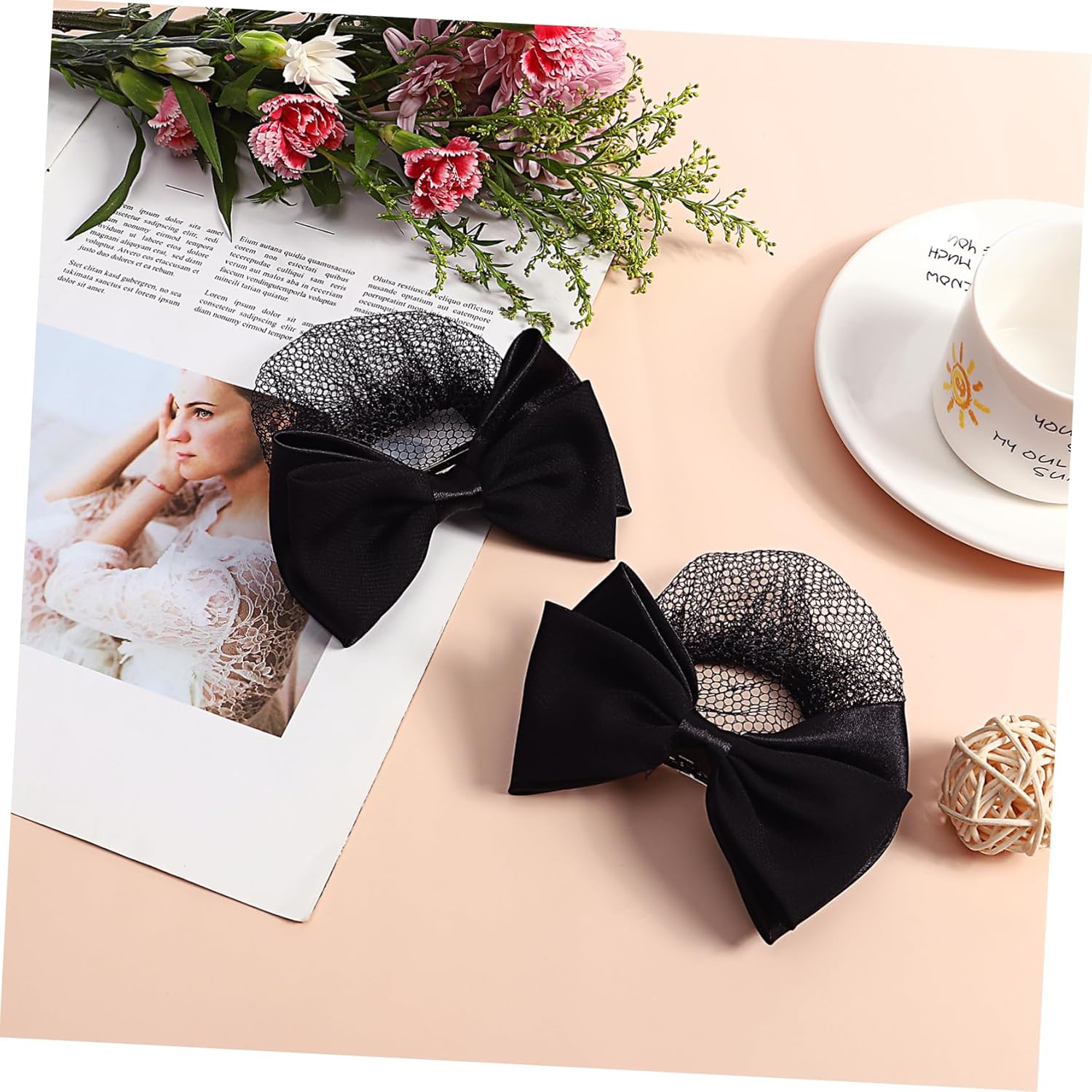 Buy now Beaupretty 2 Pieces Hair Snood Net Barrette Mesh Clip Elastic Butterfly Bun Bow Headdress for Lady Women Dance Office (Black) at indiglob india
