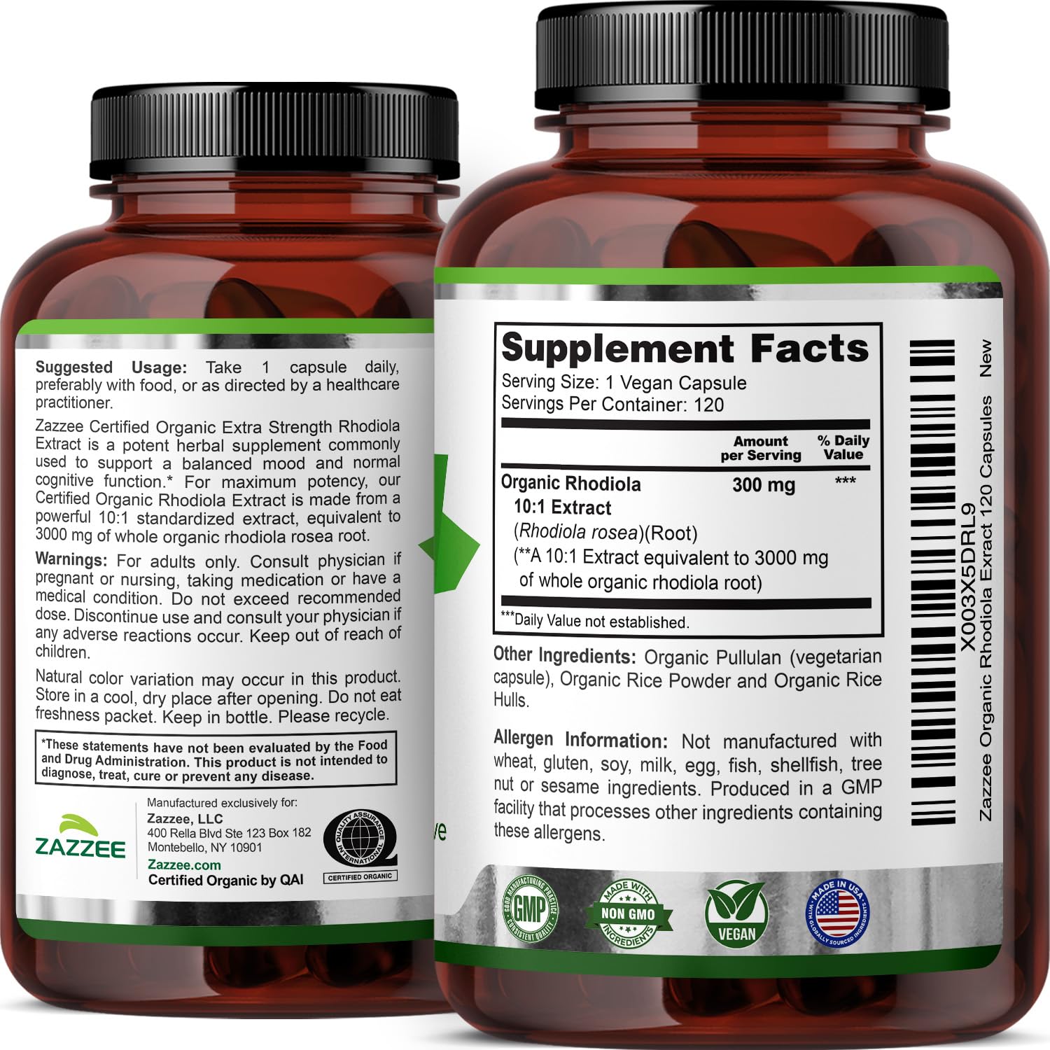Zazzee USDA Organic Rhodiola 10:1 Extract, 120 Capsules, 4 Month Supply | Energy, Stress & Mental Focus Support, Rhodiola Rosea, Organic Herbal Supplement, All-Natural, Non-GMO, Made in the USA