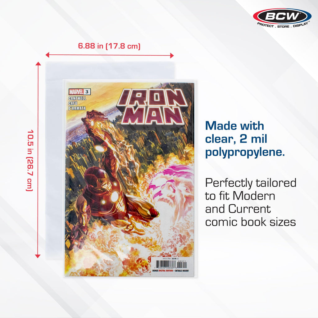 Buy now BCW Current/Modern Comic Bags - 100 ct | Acid-Free Modern Comic Bags for Current Issues | Exterior 6 7/8 x 10 1/2 inches | Crystal Clear Protection for Your Comic Collection at indiglob india