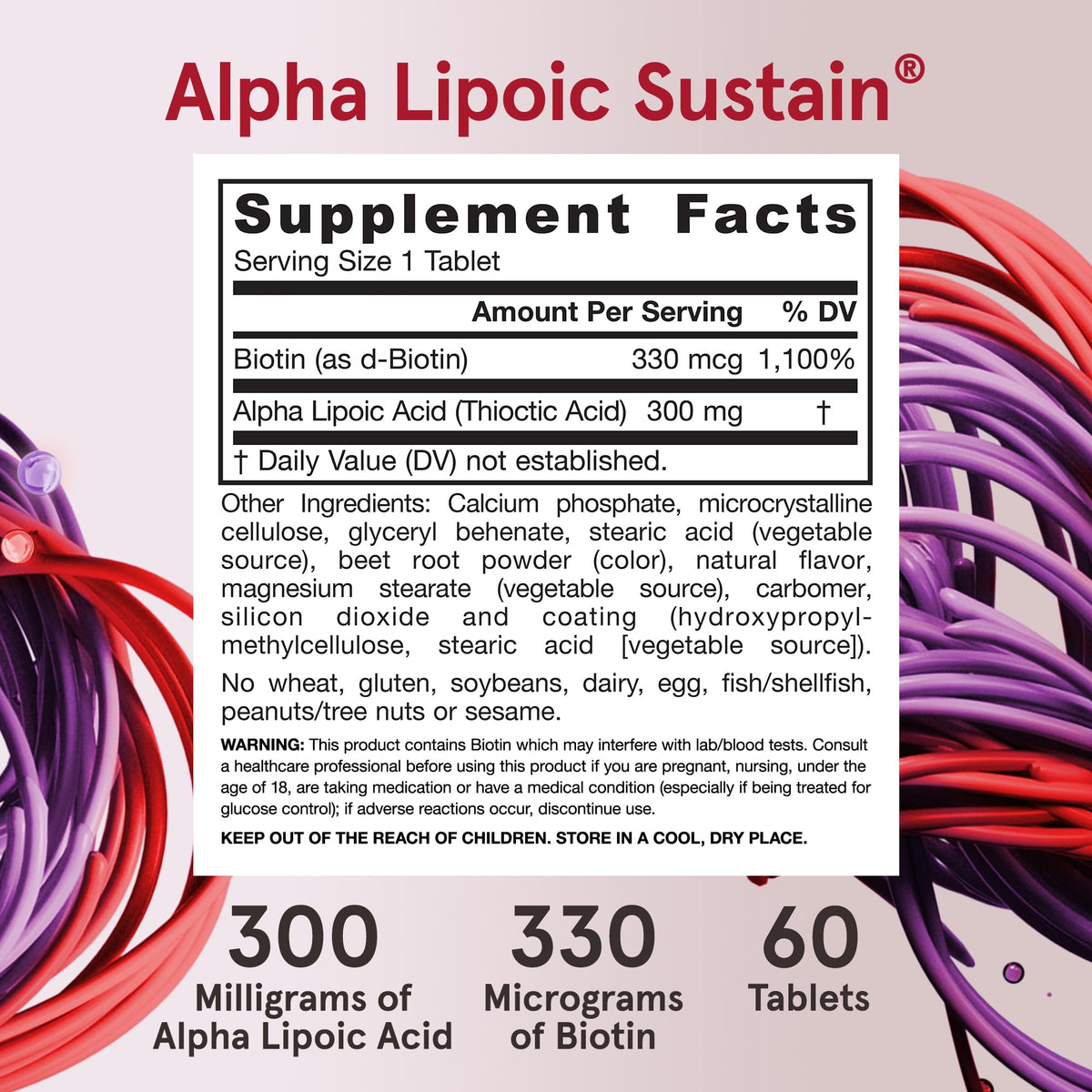 Jarrow Alpha Lipoic Sustain with Biotin, 300 mg, Antioxidant, 60 Tablets