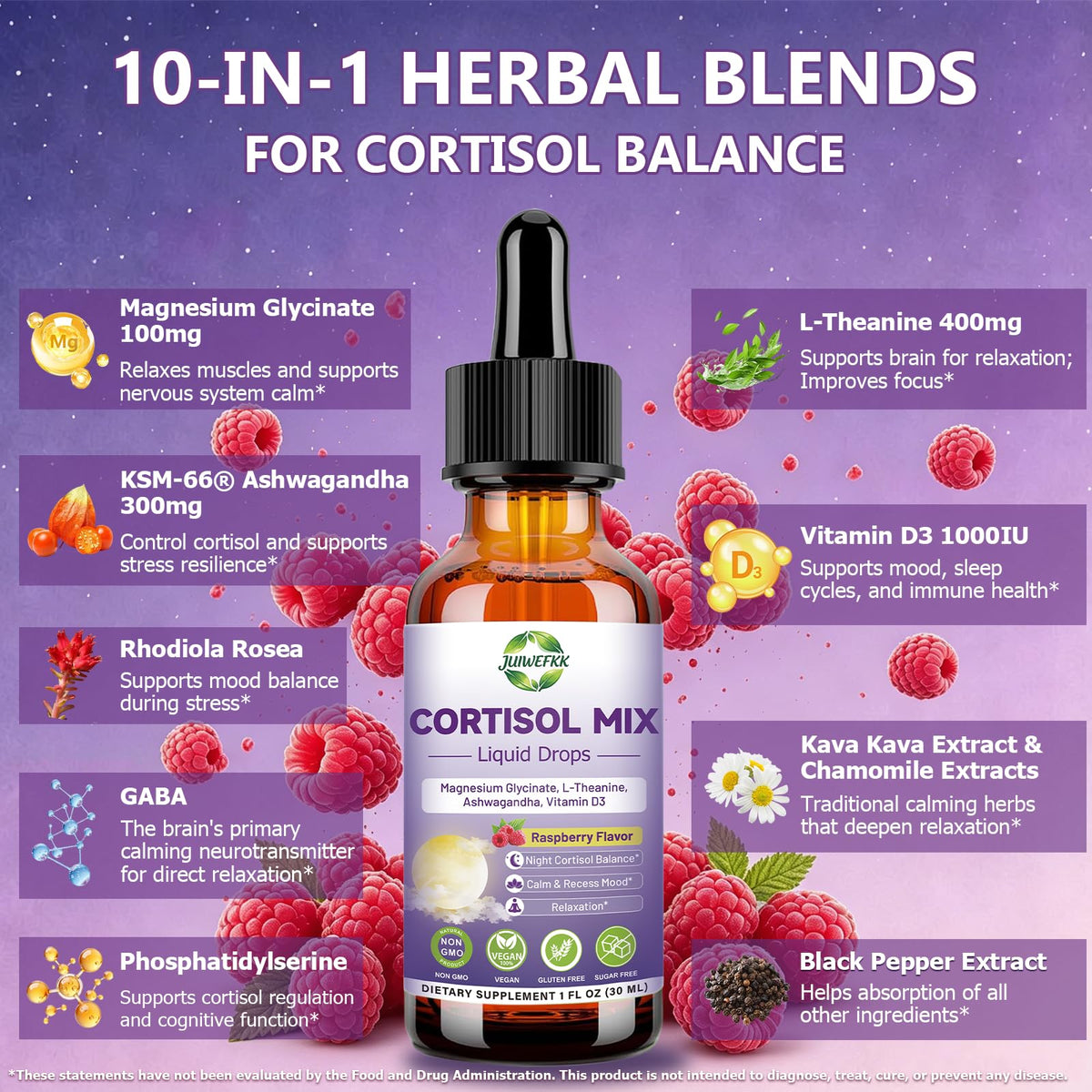 Cortisol Mix Liquid Drops 10-in-1 Cortisol Supplement for Women & Men