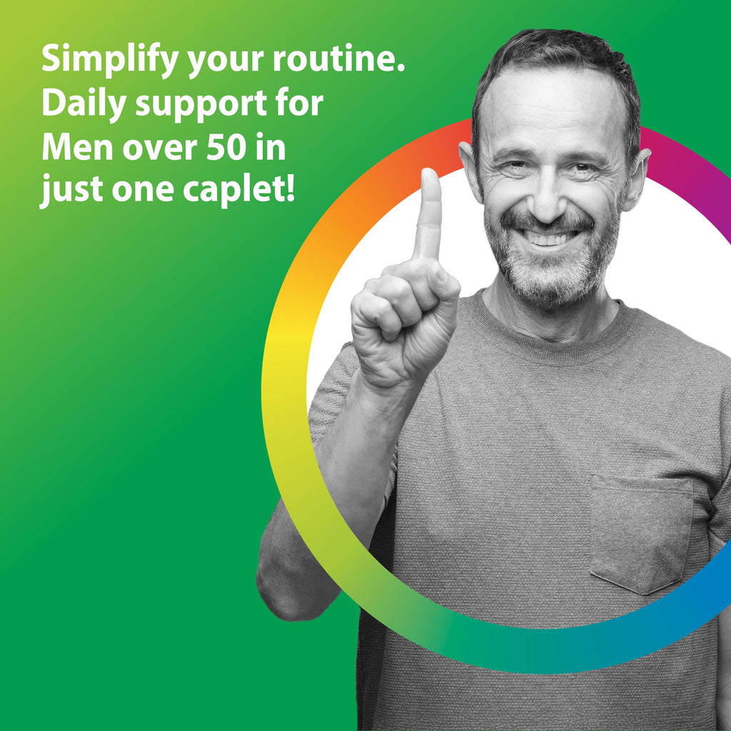 Rainbow Light Mens Multivitamin One + for 50 Plus | 60 Caplets | Supports Muscle Health | with Vitamins C, D, and Zinc | Real Food Nutrients, Digestive Enzymes & Probiotics