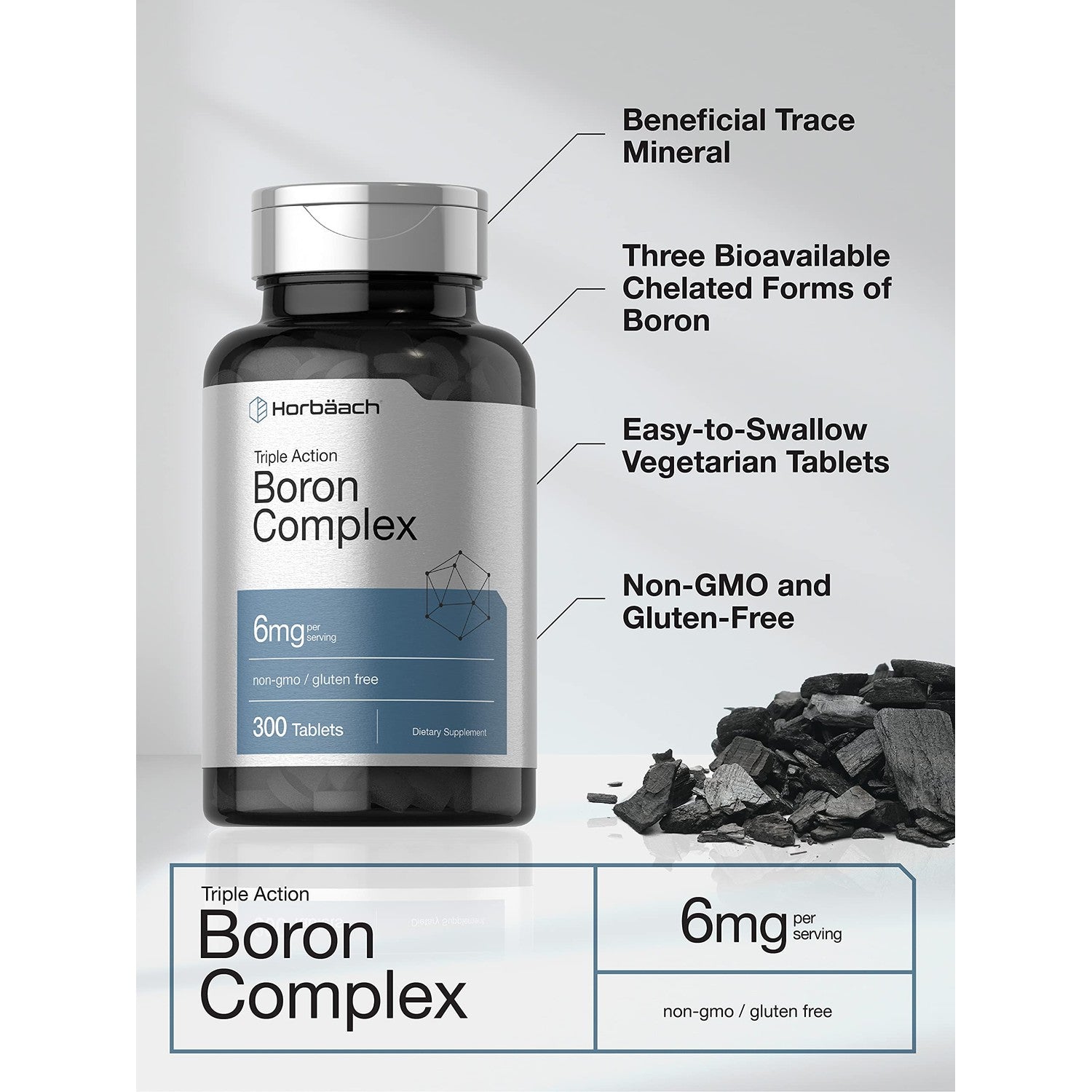 Horbäach Triple Boron Complex 6 mg Supplement | 300 Tablets